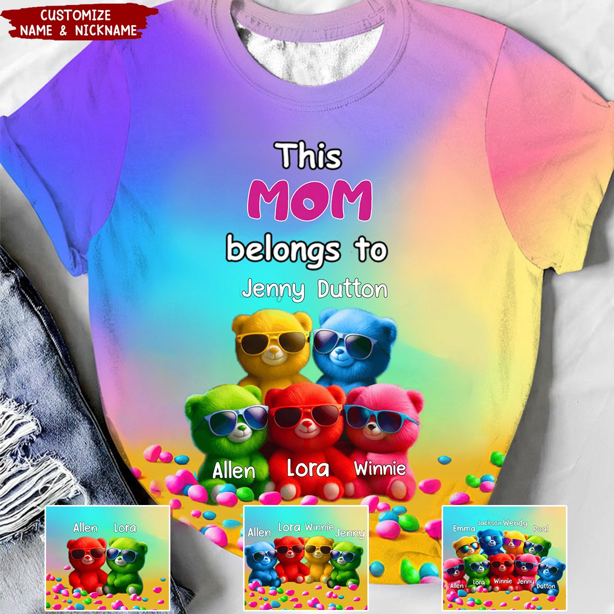 This Grandma Belongs To Personalized Colorful Bear Kids 3D T-shirt