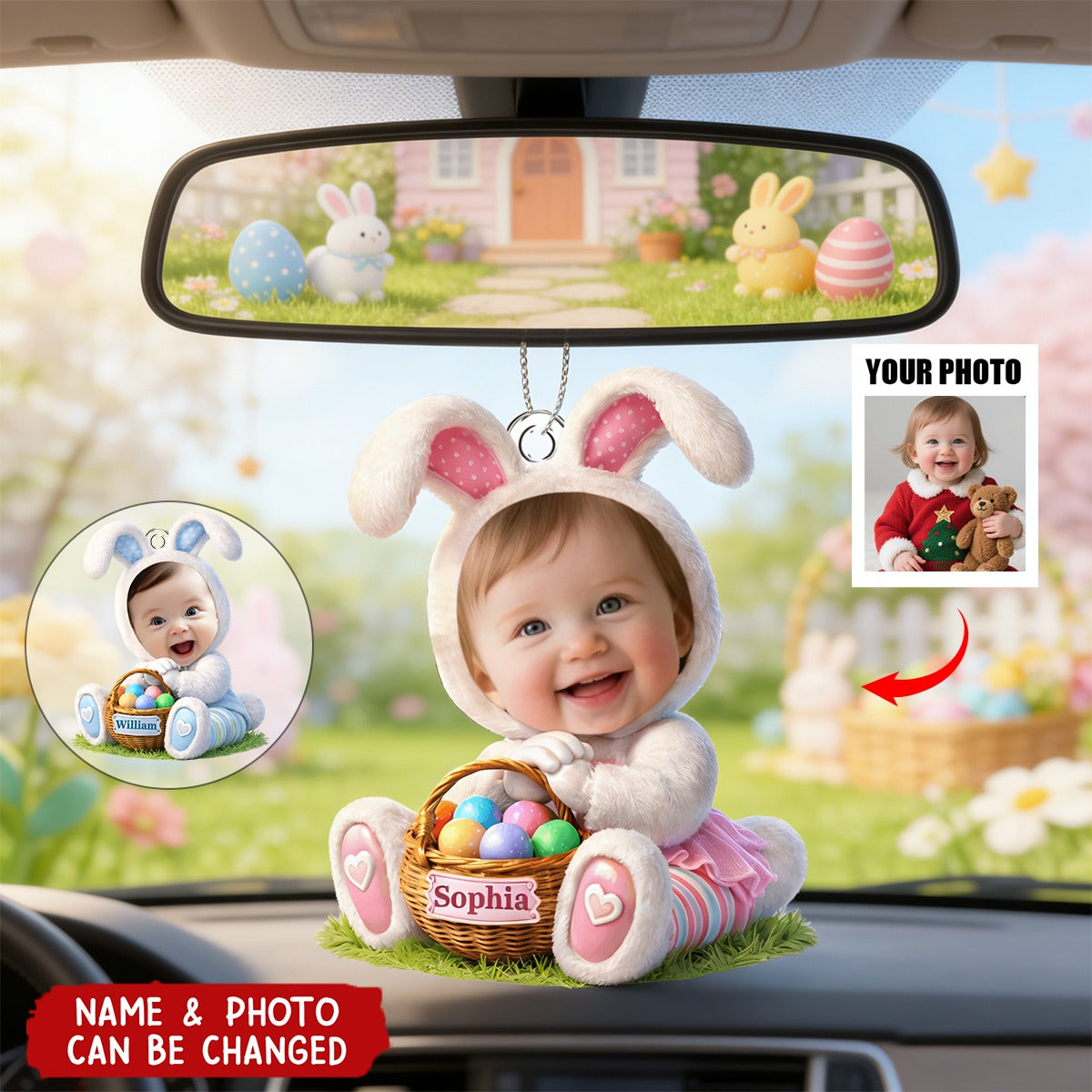 Easter Bunny Kid Car Ornament - Custom Photo Gifts For Kids