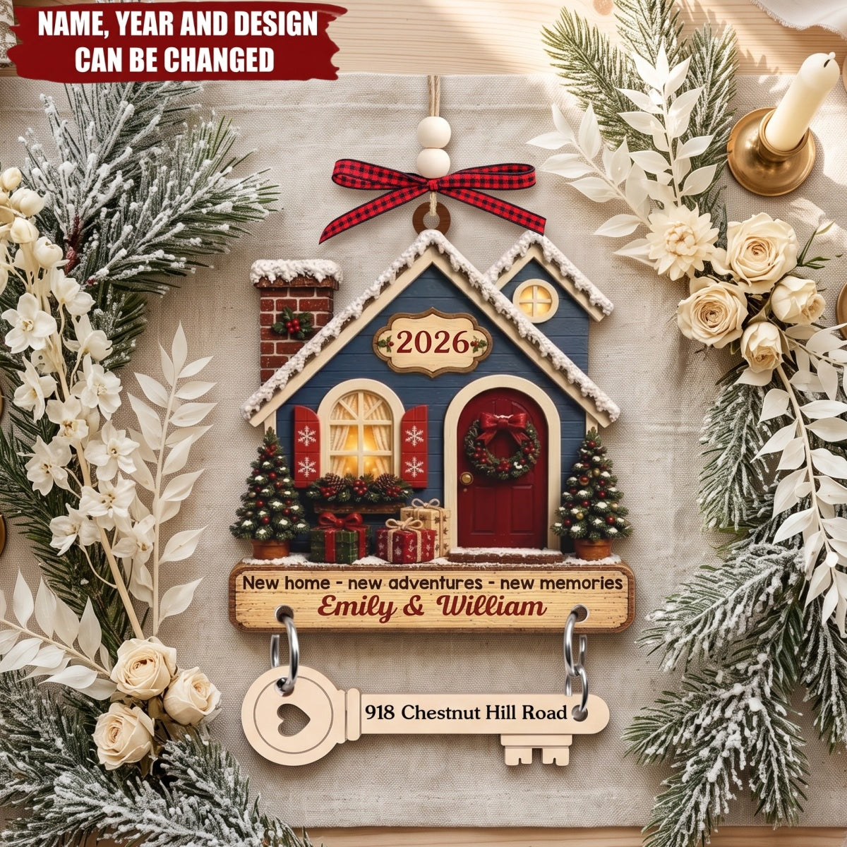 Key To New Beginnings - Personalized New Home Wooden Ornament With Tag