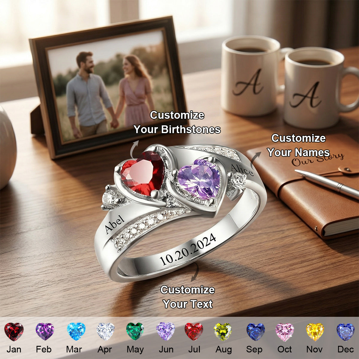 Personalized Couple's Duo Birthstone Ring