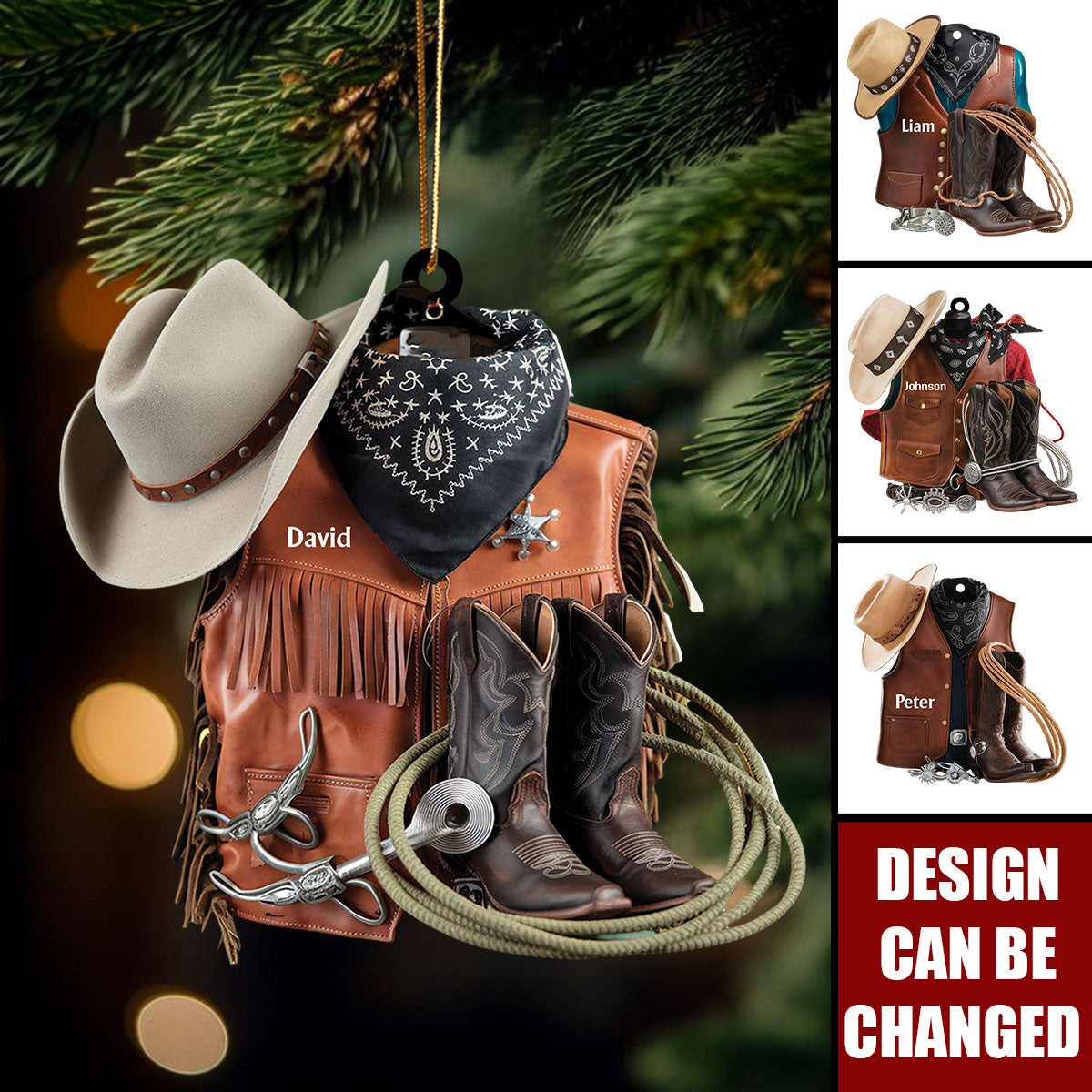 Personalized Cowboy Boots and Hat Ornament - Custom Cowboy Christmas Ornament