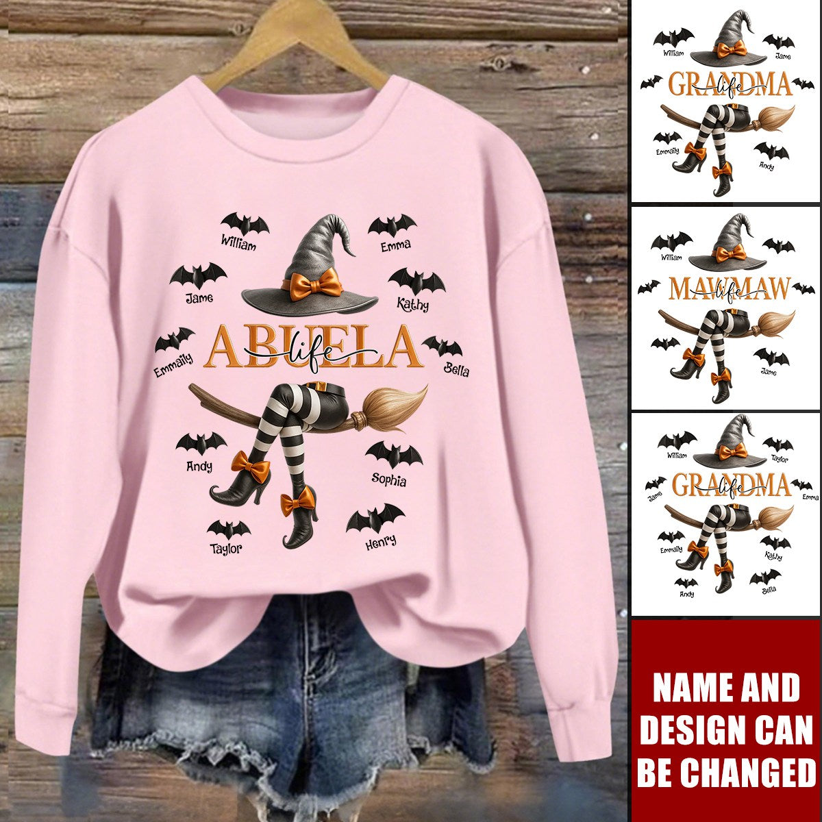 Grandma Life Witch 3D Effect Personalized Sweatshirt, Halloween Sweatshirt for Grandma