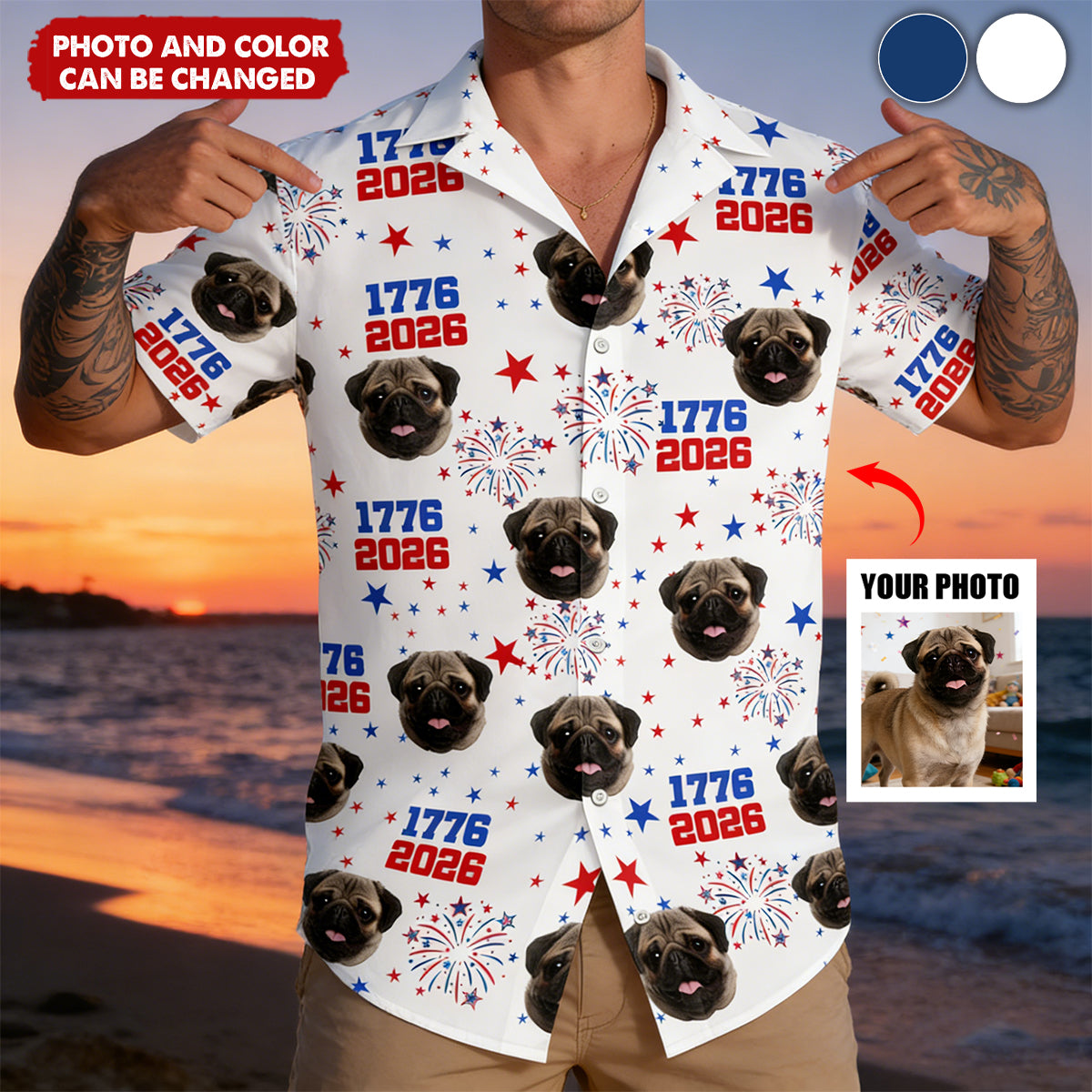 America 1776 - 2026 - Custom Dog Photo Hawaiian Shirt