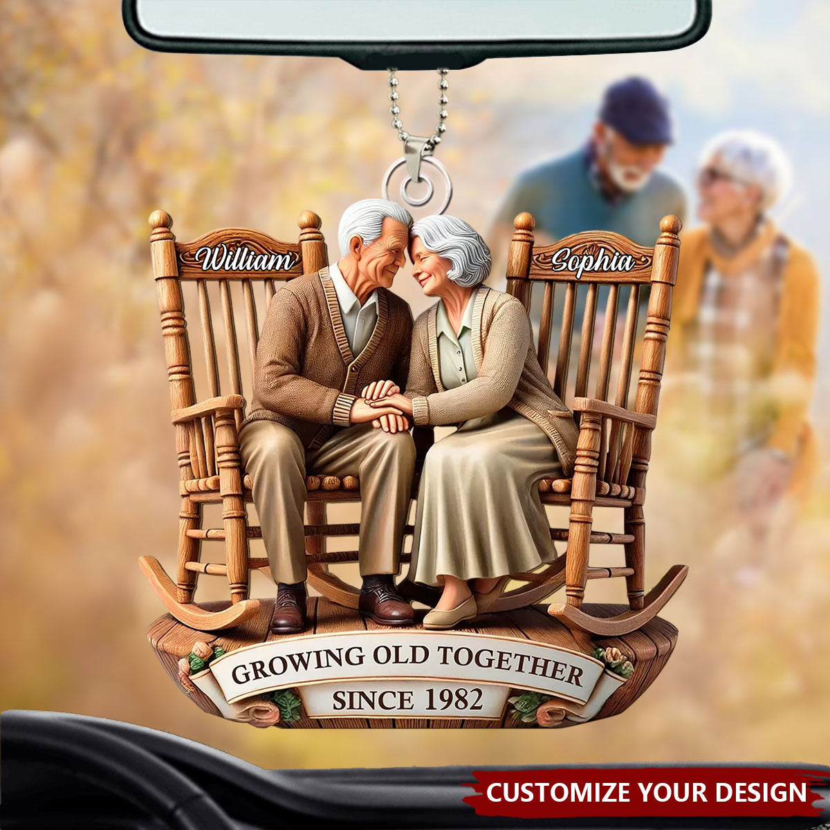 Old Couple Sitting On Rocking Chairs Together - Personalized Acrylic Ornament
