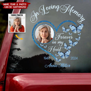 In Loving Memory Sparkling Heart Memorial Butterflies Personalized Decal