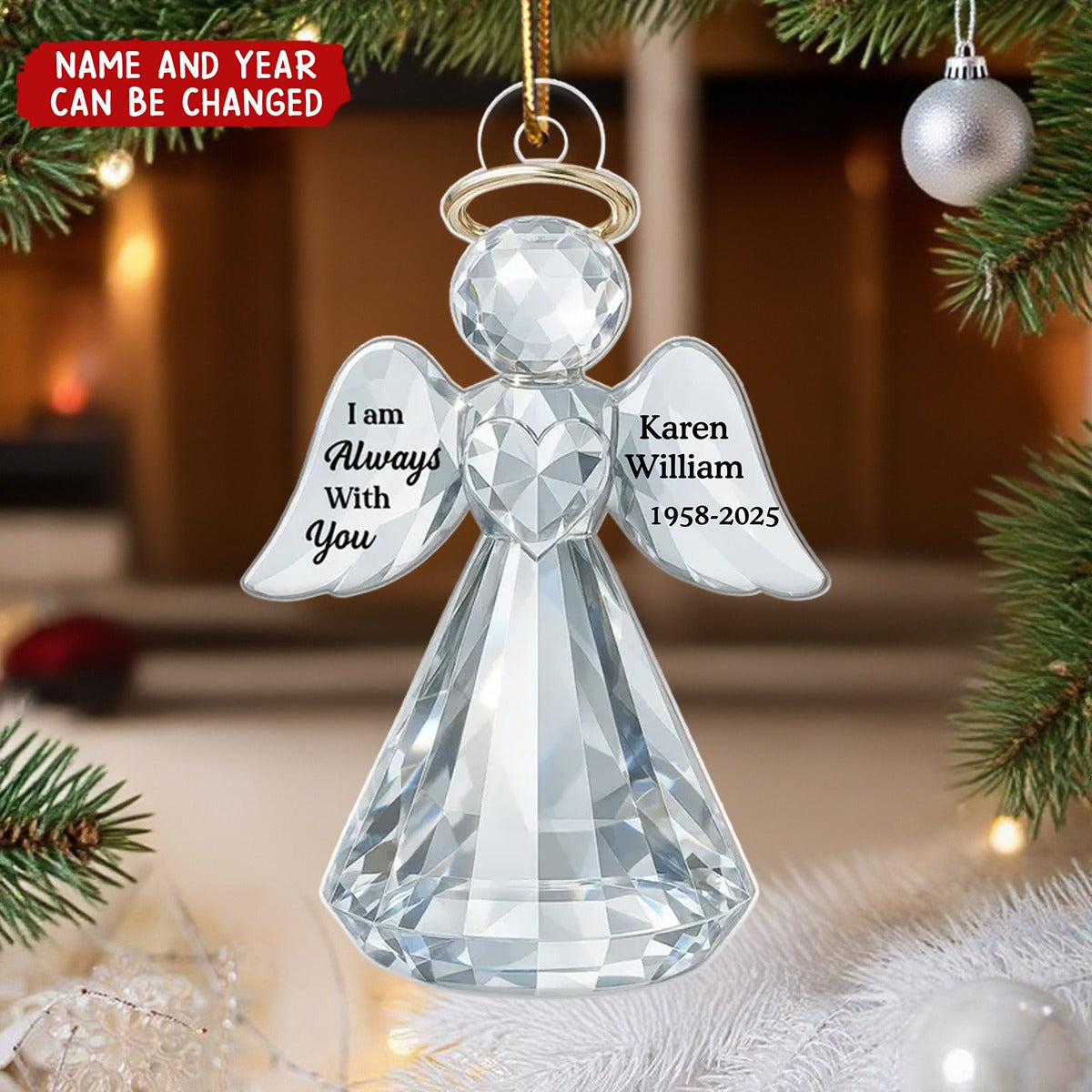 I Am Always With You Angel Memorial Crystal Effect - Personalized Christmas Acrylic Ornament