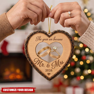 "The Year We Became Mr. & Mrs." Personalized Wooden Ornament - Custom Wedding Gift for Couples