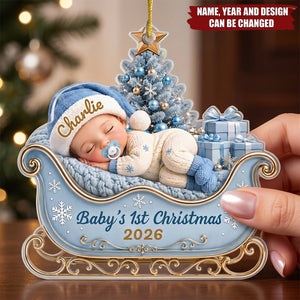 Custom First Christmas Acrylic Ornament - Personalized Christmas Baby Shower
