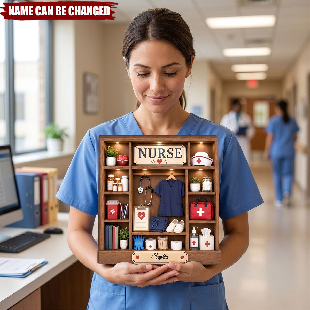 Personalized Nurse Wooden Block, Custom Medical Office Shelf Sitter