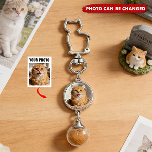 Personalized Cat Hair & Photo Memorial Keychain
