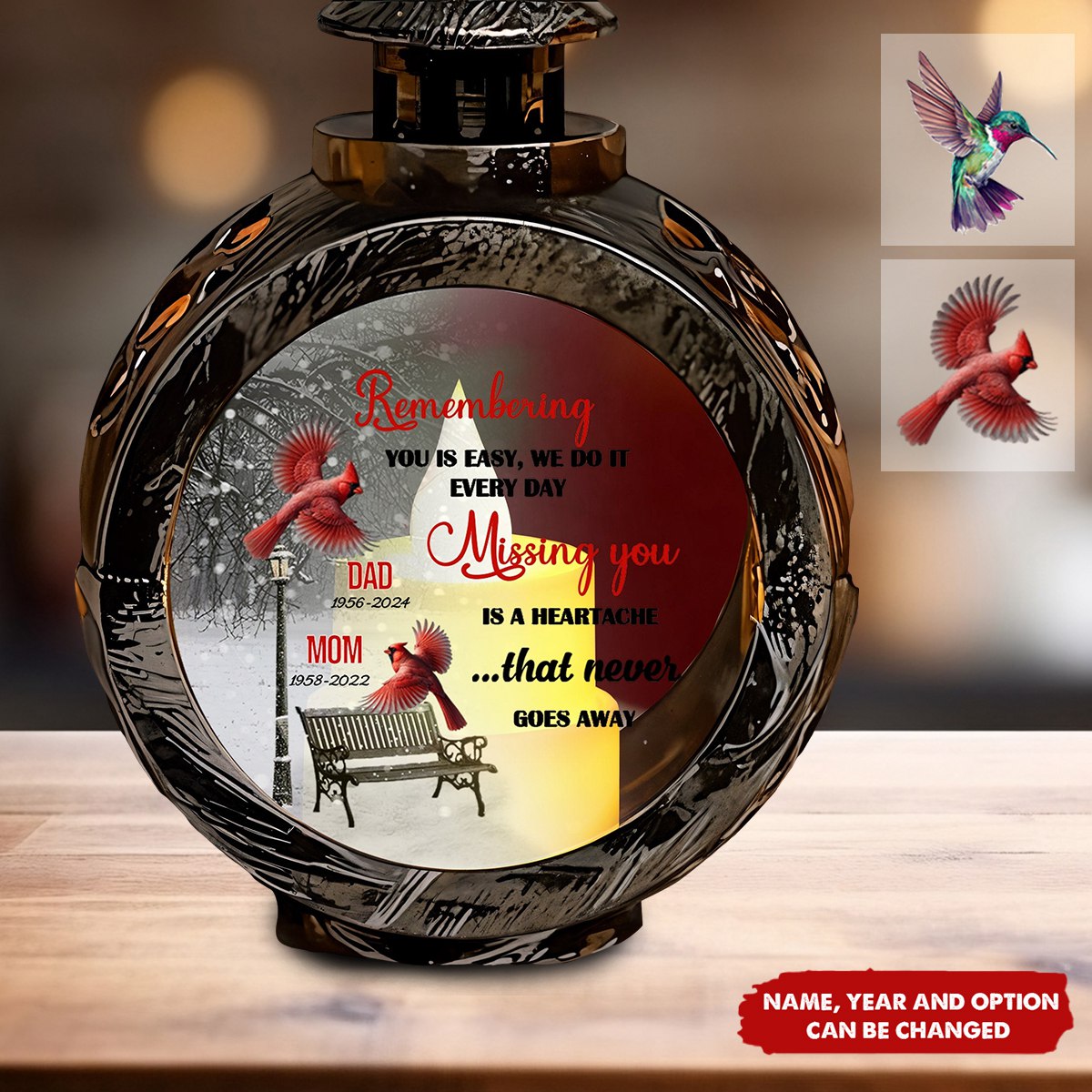 Remembering Loved Ones With Cardinal And Winter Scene - Personalized Custom Christmas Lantern Ornament
