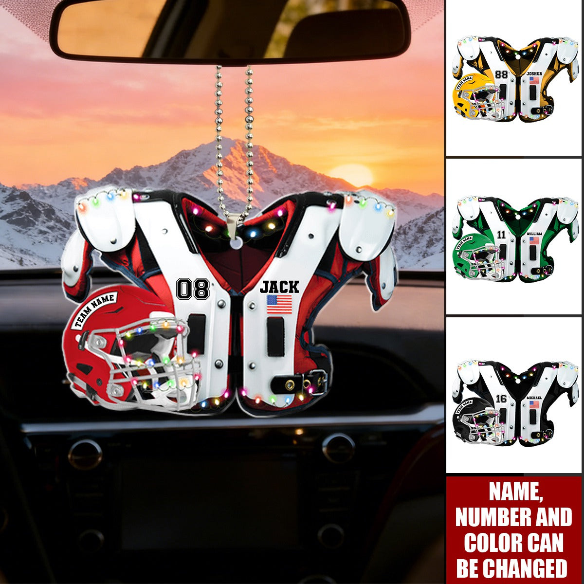 American Football Shoulder Pads and Helmet - Personalized Car Ornament