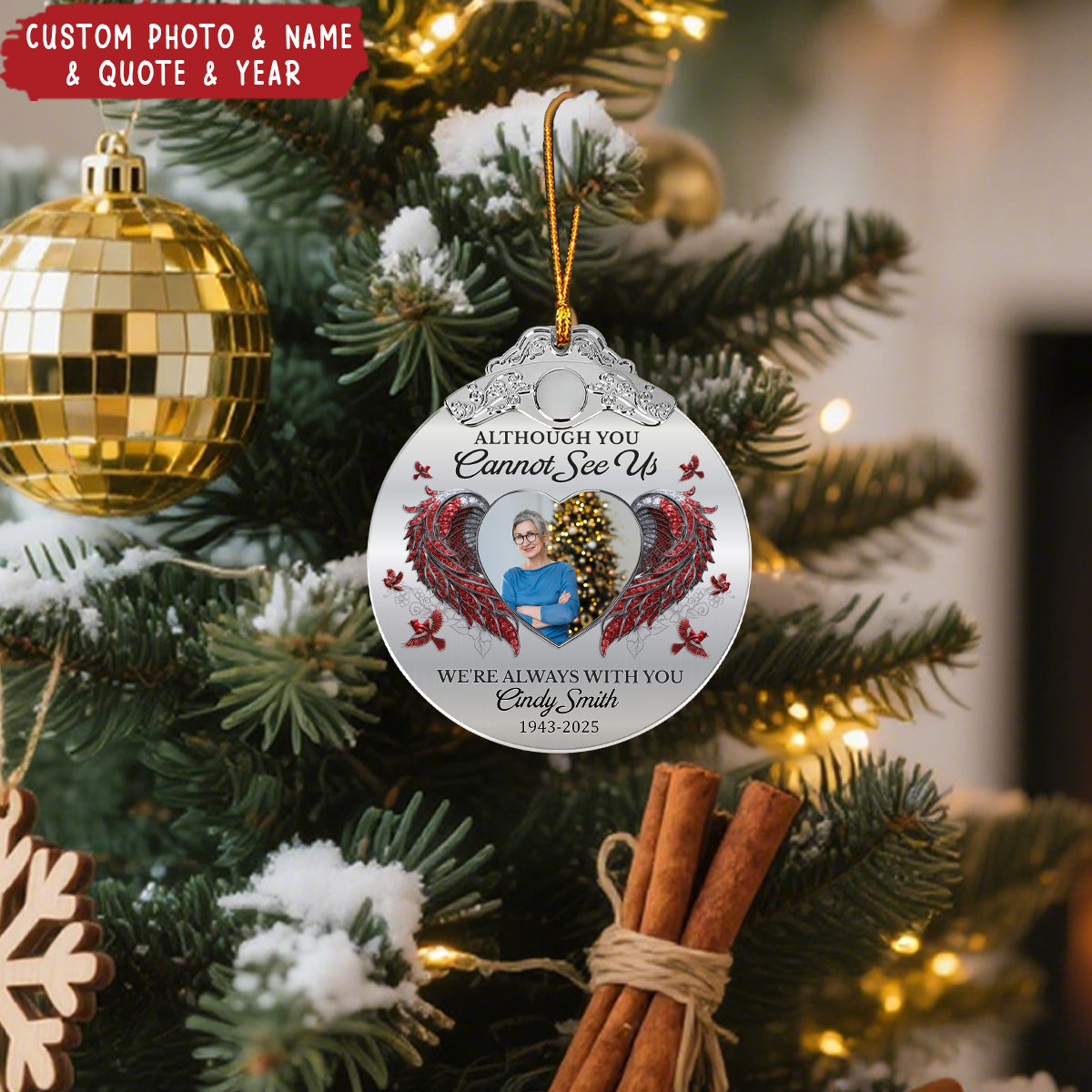 Always On Our Minds Forever In Our Hearts - Personalized Glass Photo Ornament With Silver Cap
