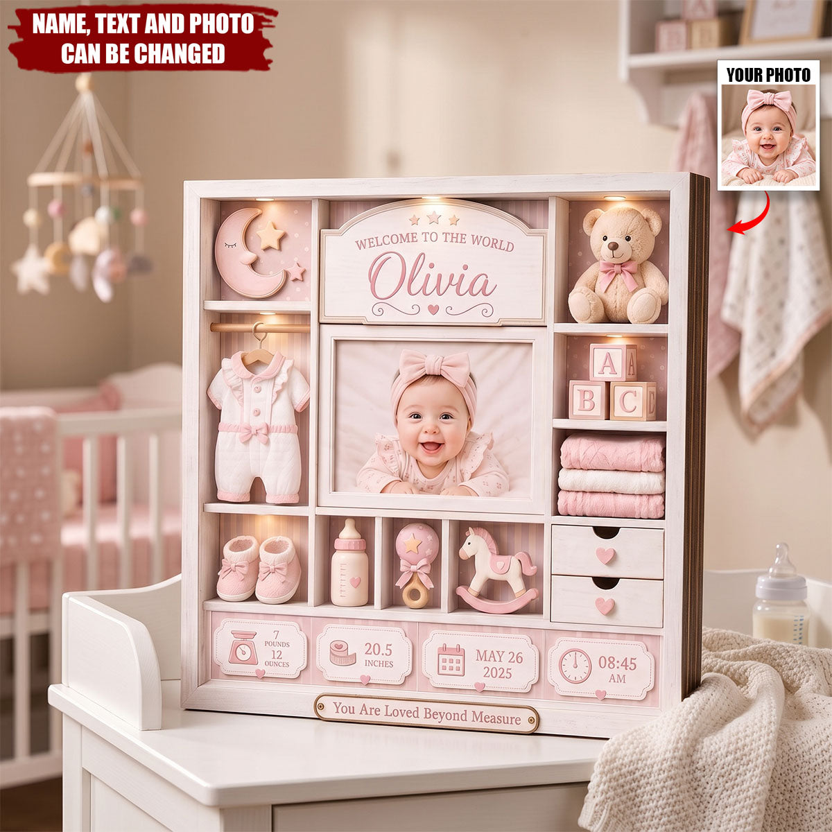 Custom Photo Baby Birth - Personalized Baby Wooden Block