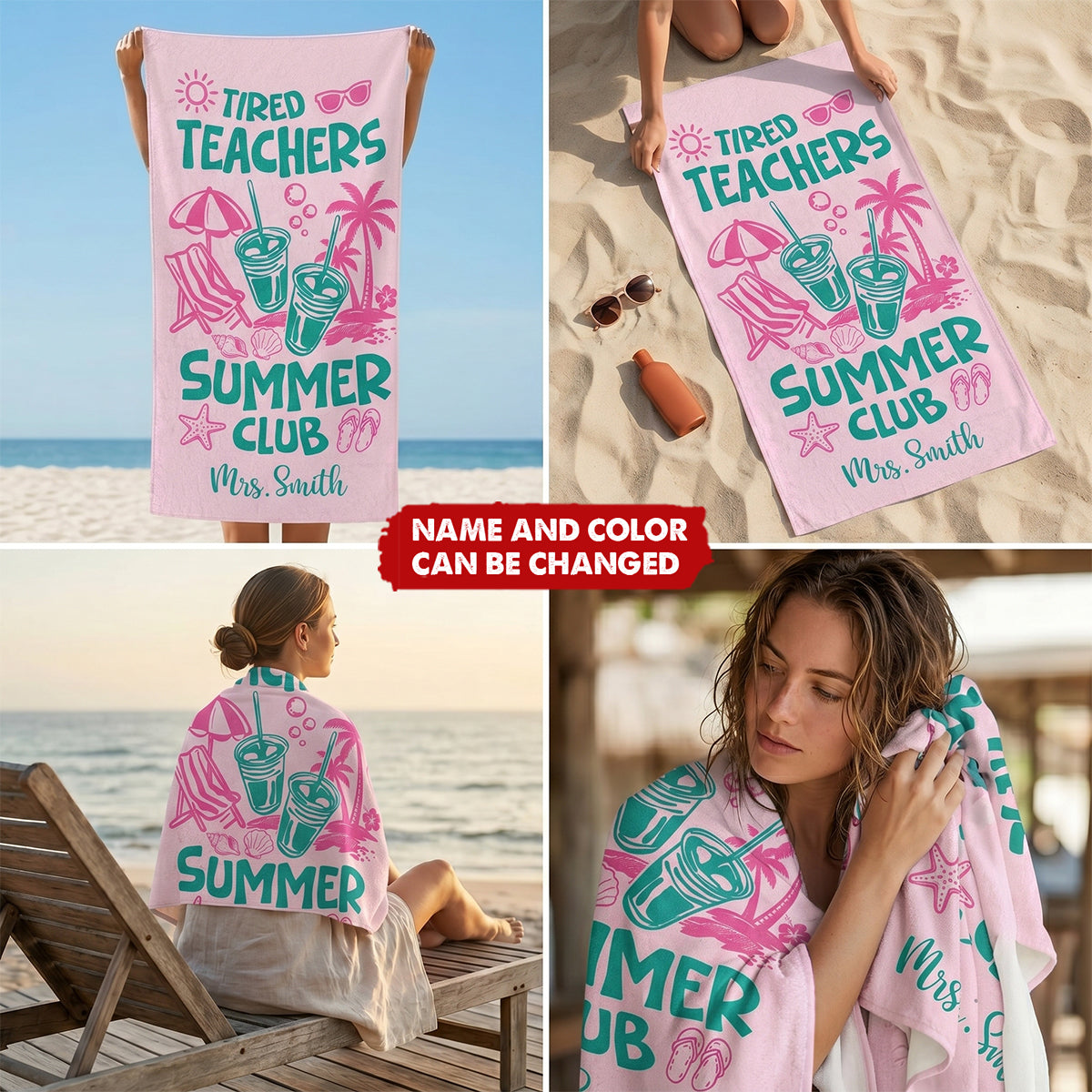 Tired Teachers Summer Club - Personalized Beach Towel