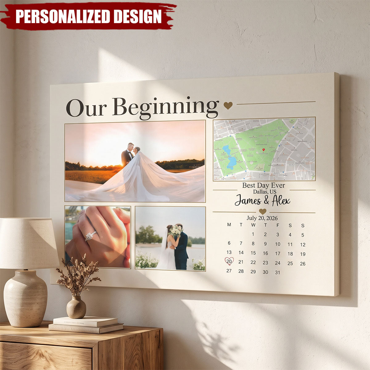Our Beginning Custom Couple Photo Collage Wall Art