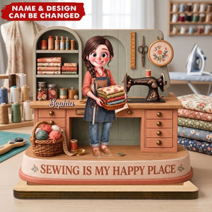 Sewing Is My Happy Place - Personalized 2-Layer Wood Plaque