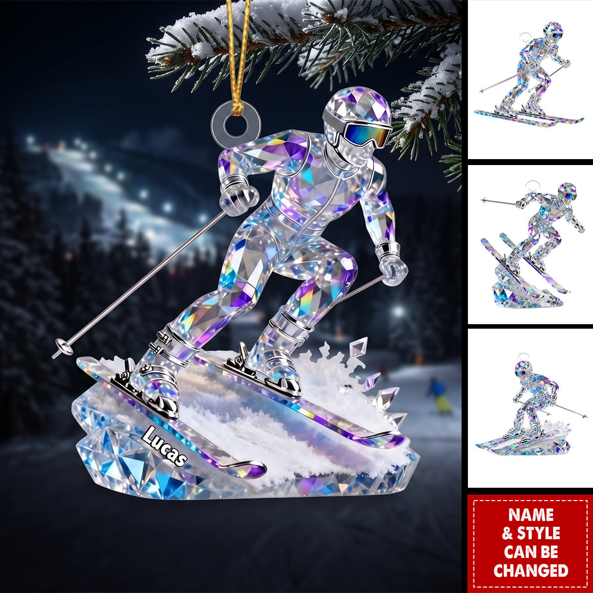 Custom Skier Acrylic Ornaments Crystal Effect, Career Keepsake