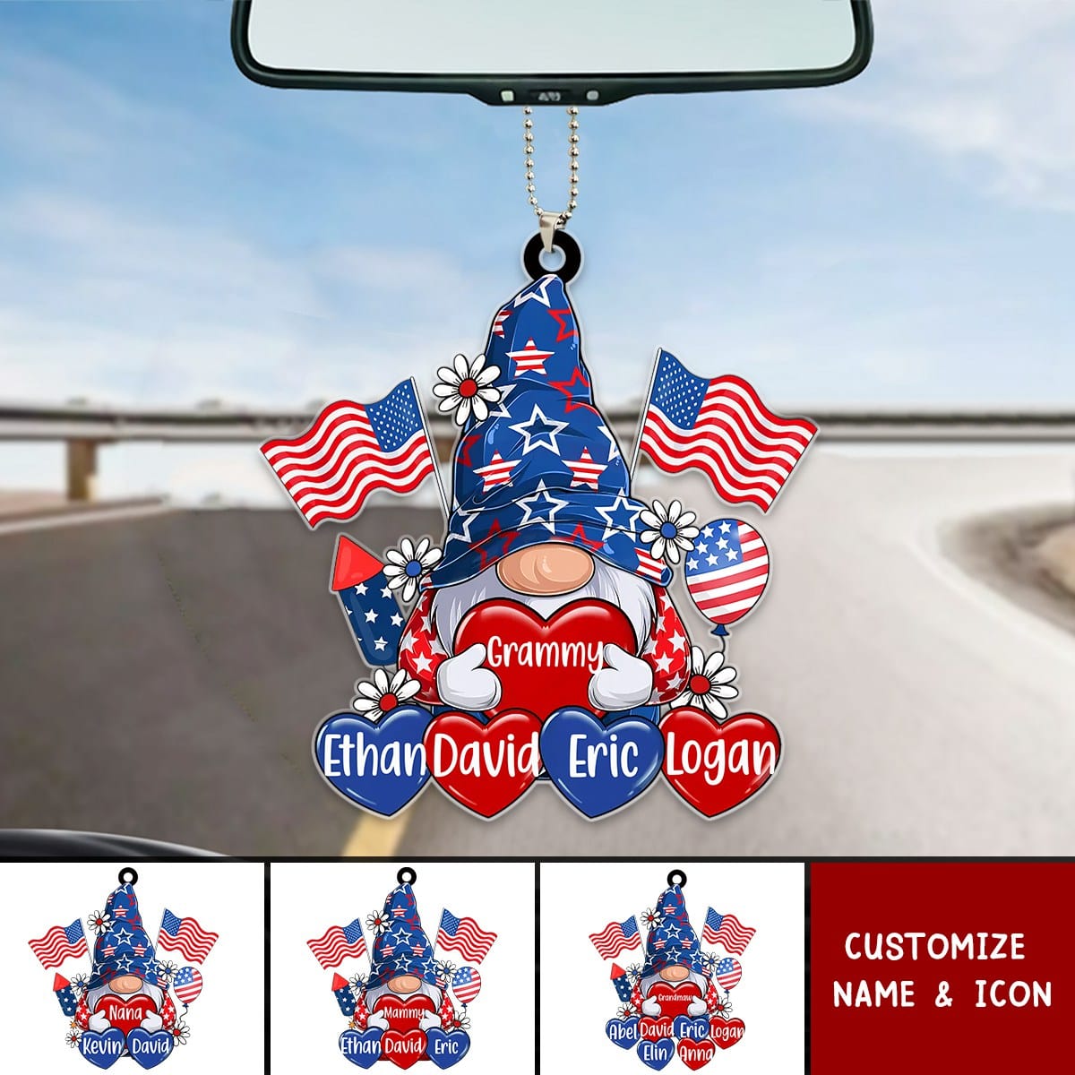 American Dwarf Grandma Mom Heart, 4th Of July Personalized Acrylic Ornament