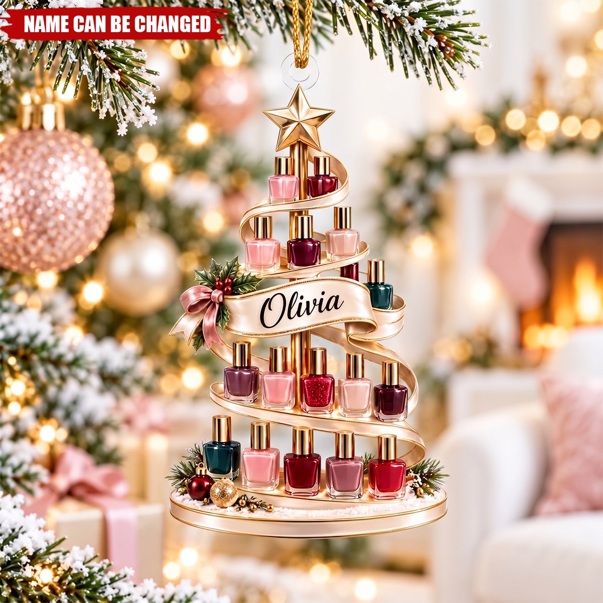 Personalized Nail Polish Christmas Ornament, Custom Name Keepsake, Gift For Nail Tech & Nail Lovers