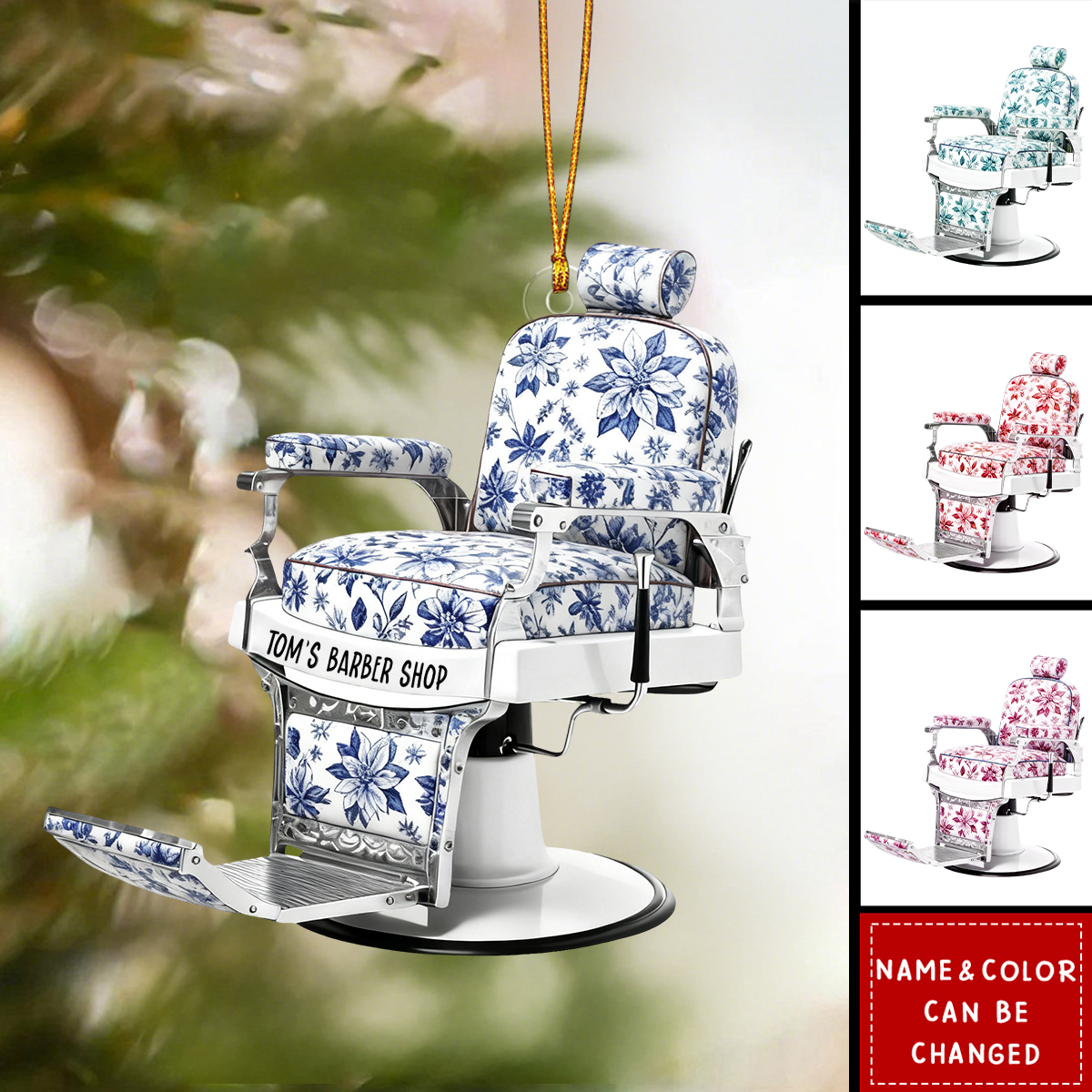 Custom Name Barber Chair - Personalized Acrylic Ornament, Gift For Baber Shop Owner