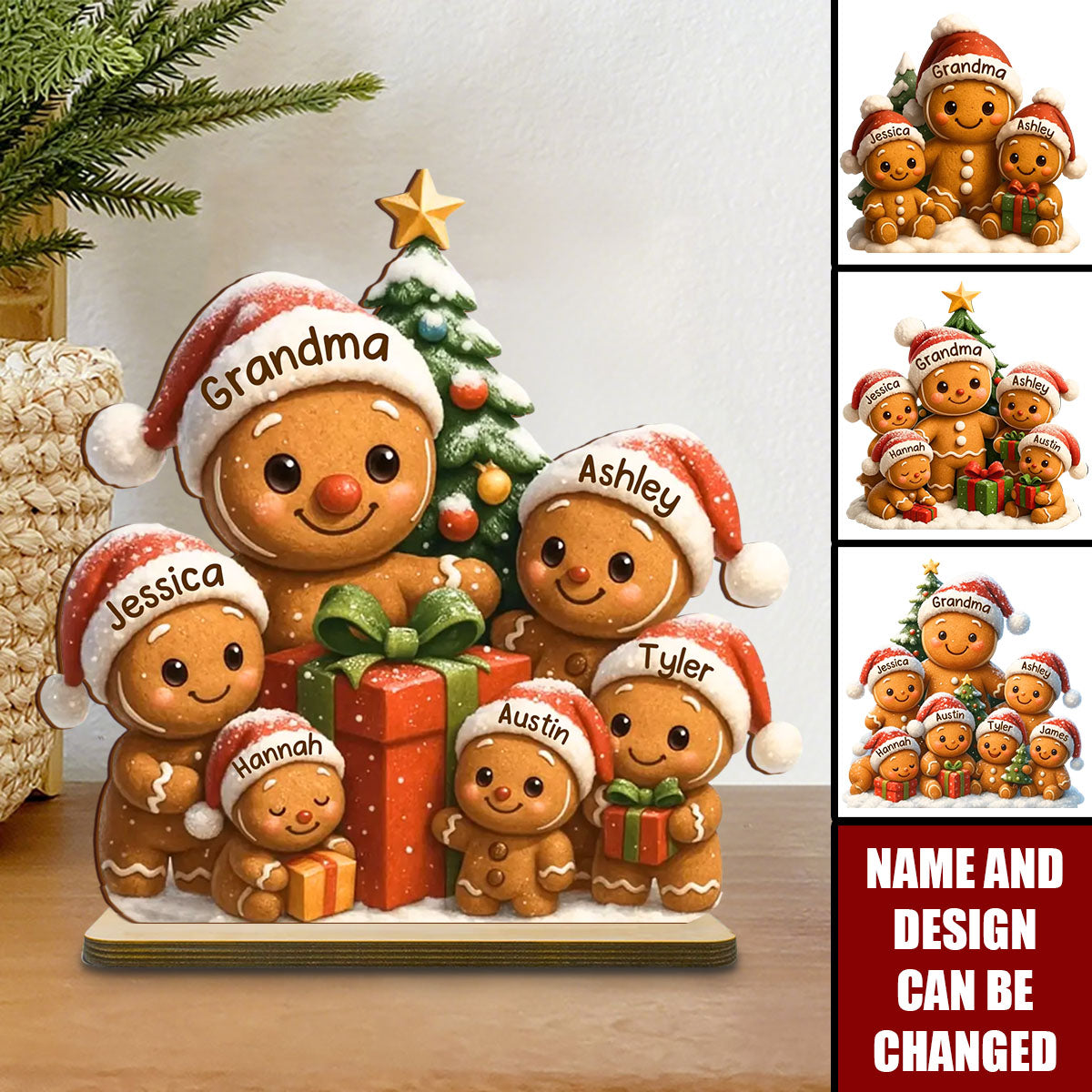 Gingerbread Family - Personalized Standing Wooden Plaque
