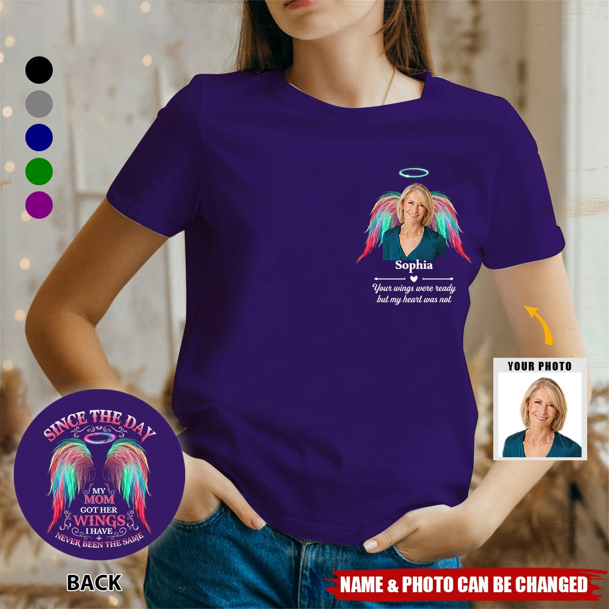 Custom Photo I'm Right Here, In Your Heart - Memorial Personalized Back And Front Printed Unisex T-shirt
