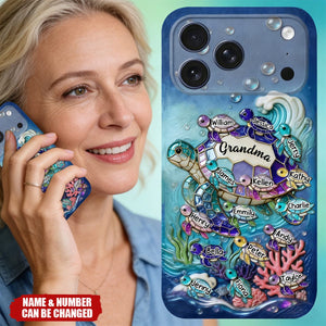 Grandma Turtle - Personalized Turtle 3D Embossed Leather Phone Case