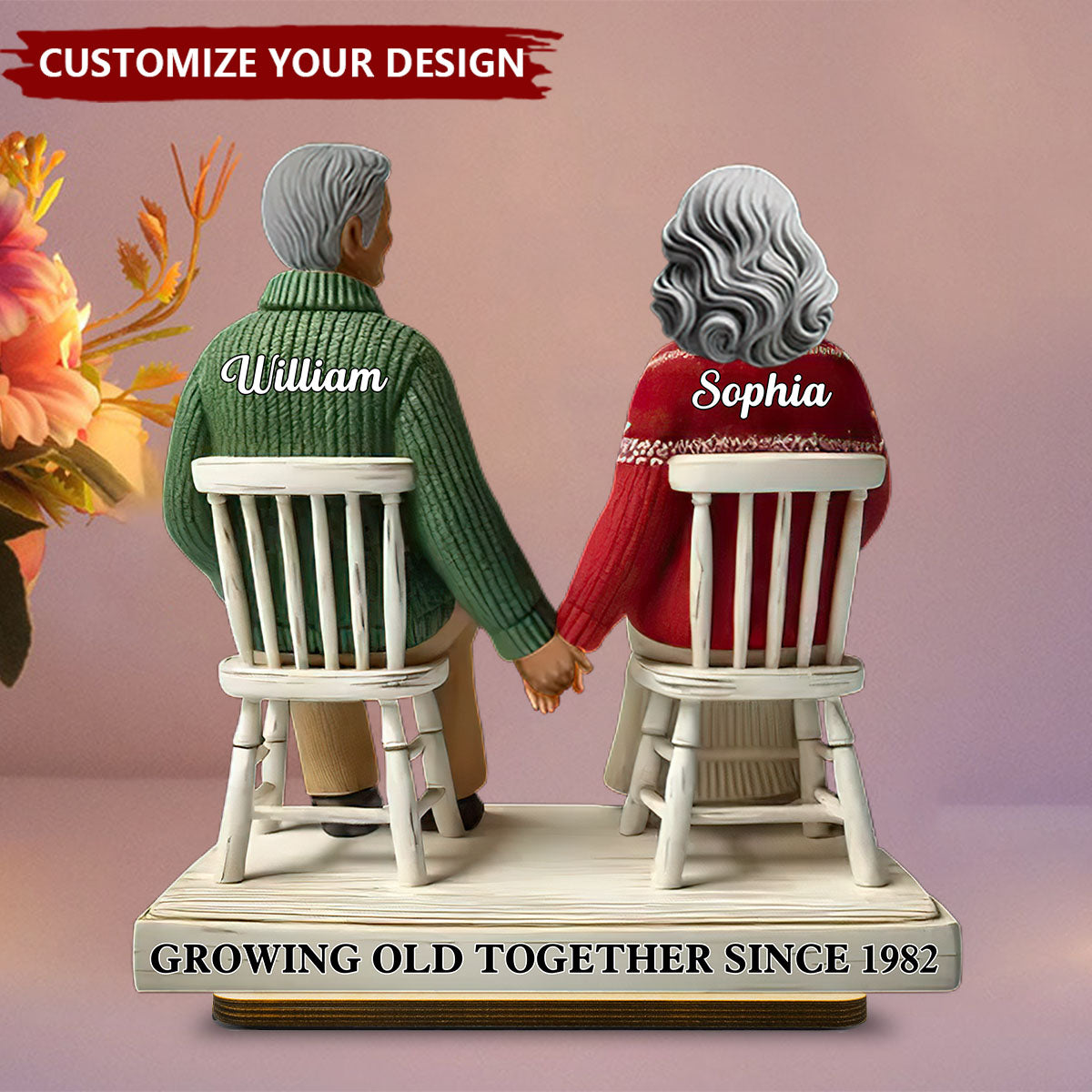 Eternal Love Couple Growing Old Together Personalized Standing Wooden Plaque
