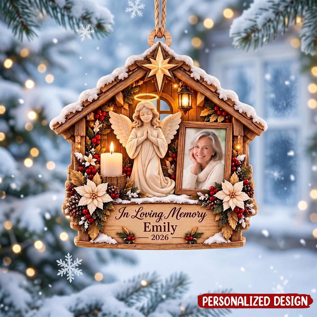 Personalized Memorial Photo Wood Ornament, In Loving Memory Christmas Ornament