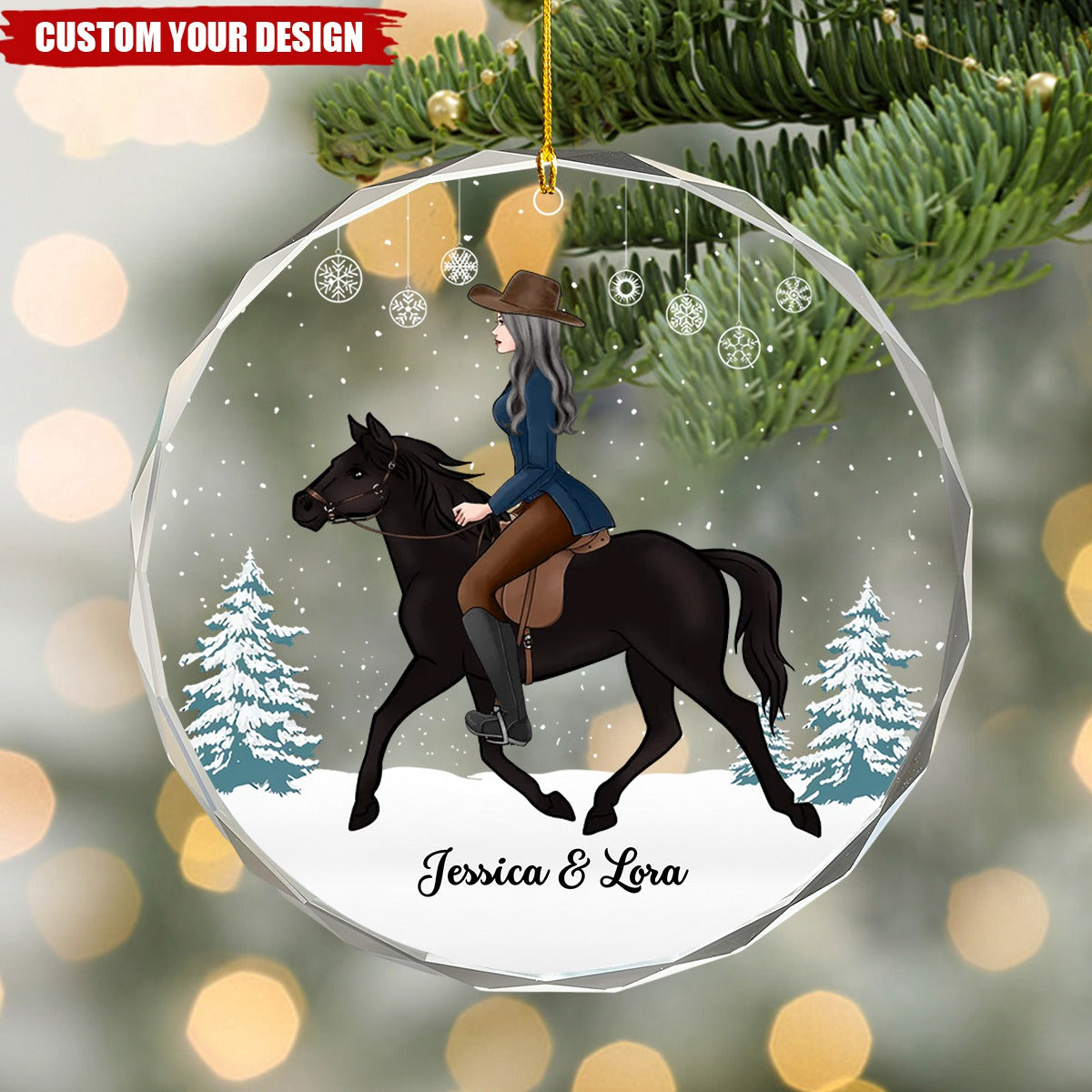 Girl Riding Horse - Personalized Glass Ornament
