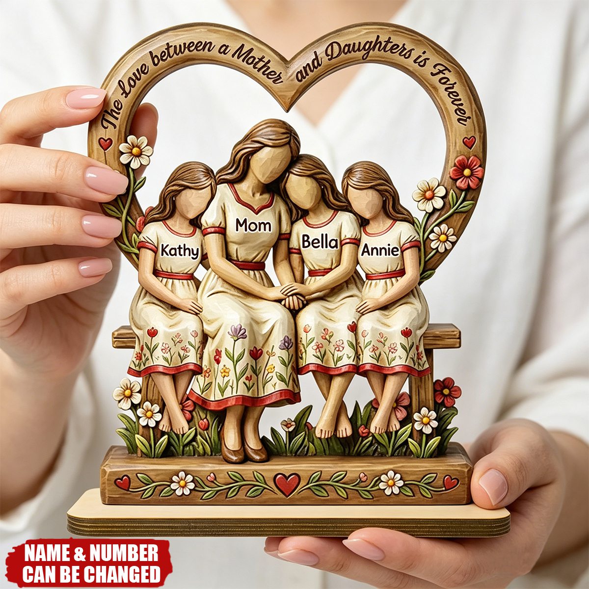 Rooted in Love Mother Daughters - Personalized 2-Layered Wooden Plaque - Gift For Mom