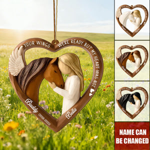 Personalized Horse Girl Memorial Ornament – Custom Wood Heart with Wings & Pet Loss Keepsake