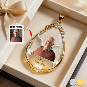 Sympathy Tear Drop Gift - Personalized Memorial Shaped Metal Pendant Necklace