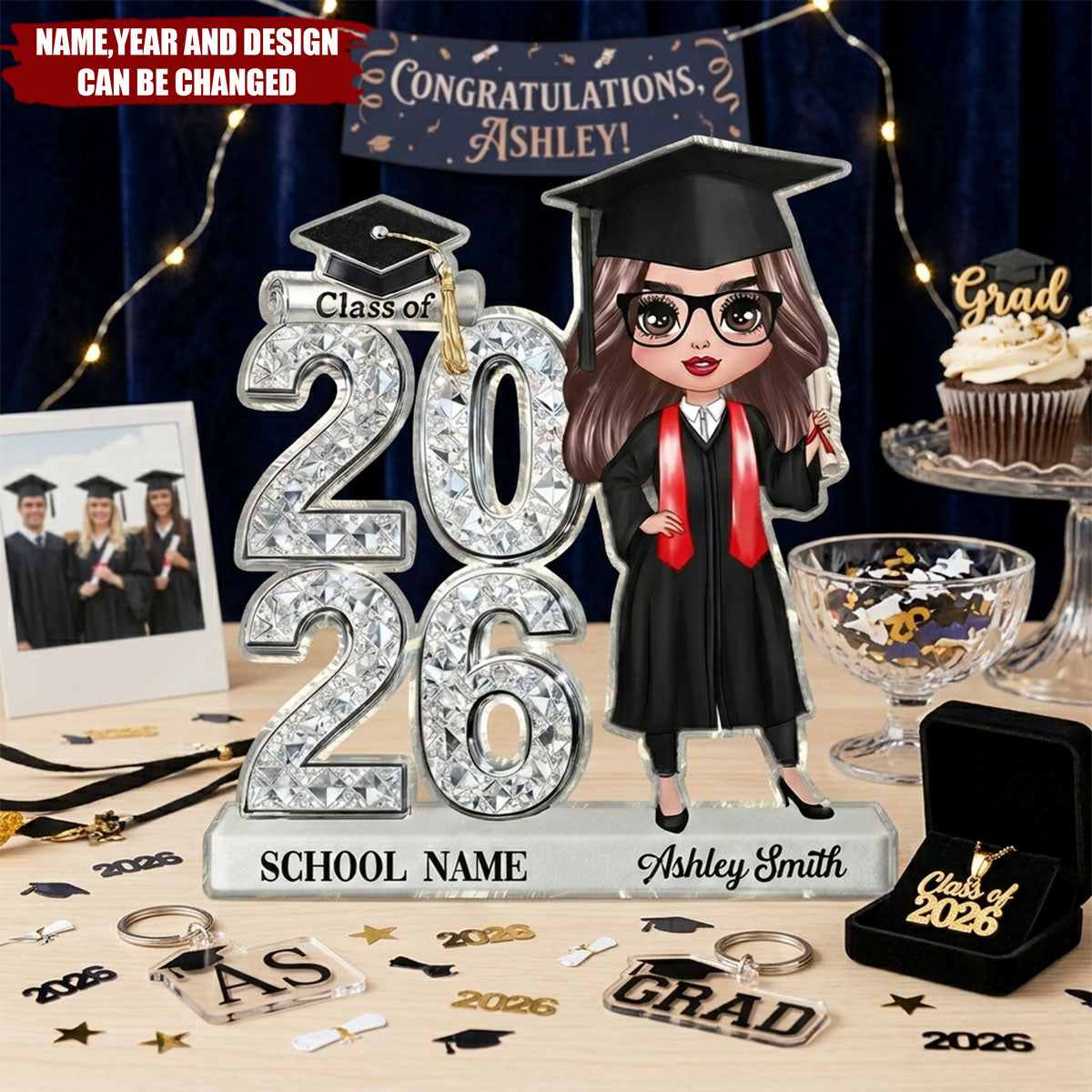Class Of 2026 2027 Doll Style Senior Shiny Effect - Personalized Acrylic Block Plaque