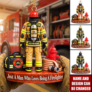 Custom Just A Man Who Loves Being A Firefighter Ornament, Fireman Christmas Gift