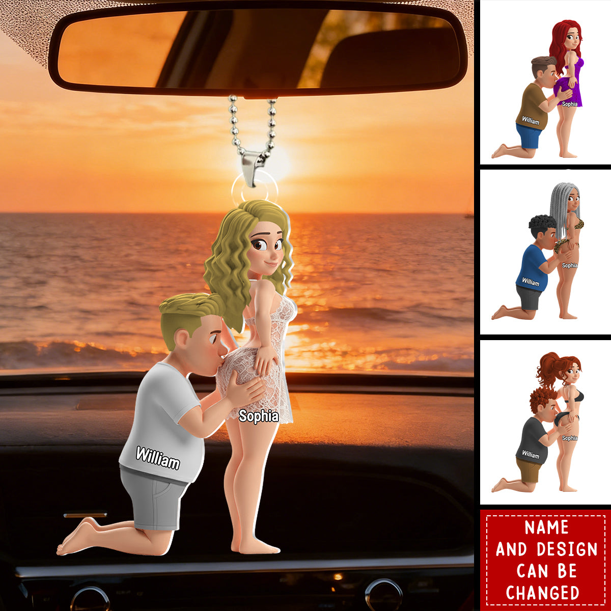Sweet Kiss Couple - Personalized Car Hanger, Gift for Couple