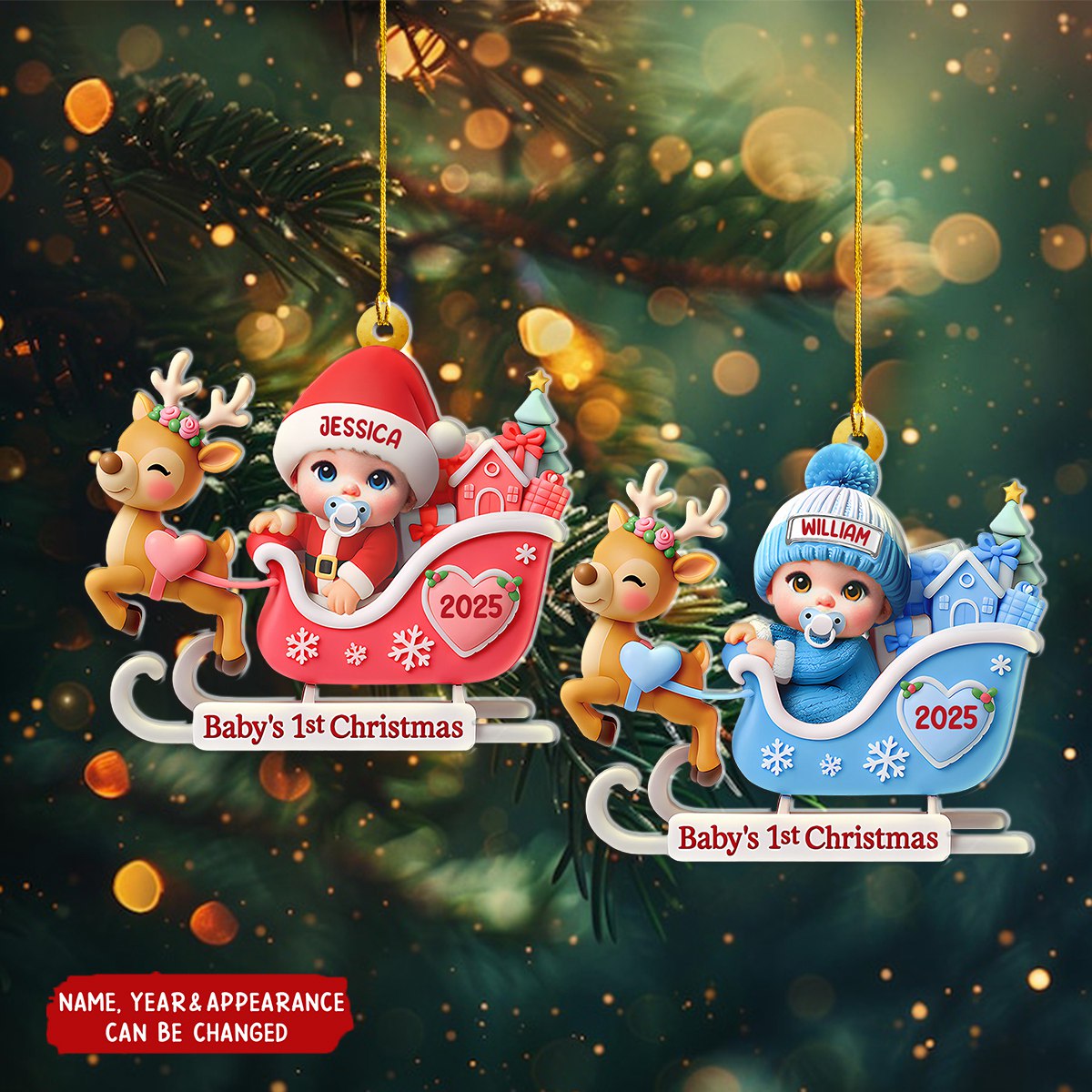 Baby Santa In Sleigh - Personalized Christmas Acrylic Ornament