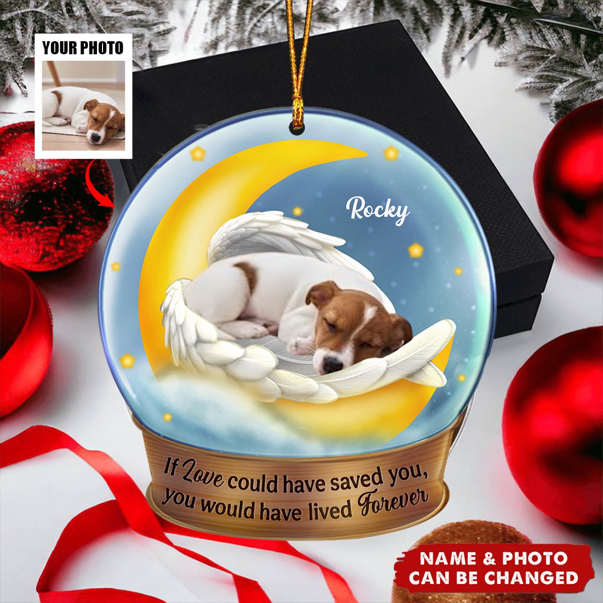 Custom Photo Dog Cat Sleeping On The Moon - Personalized Custom Shaped Acrylic Ornament
