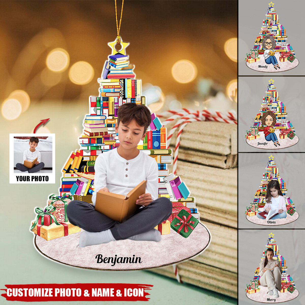 Enjoy Under The Christmas Book Tree - Personalized Acrylic Photo Ornament