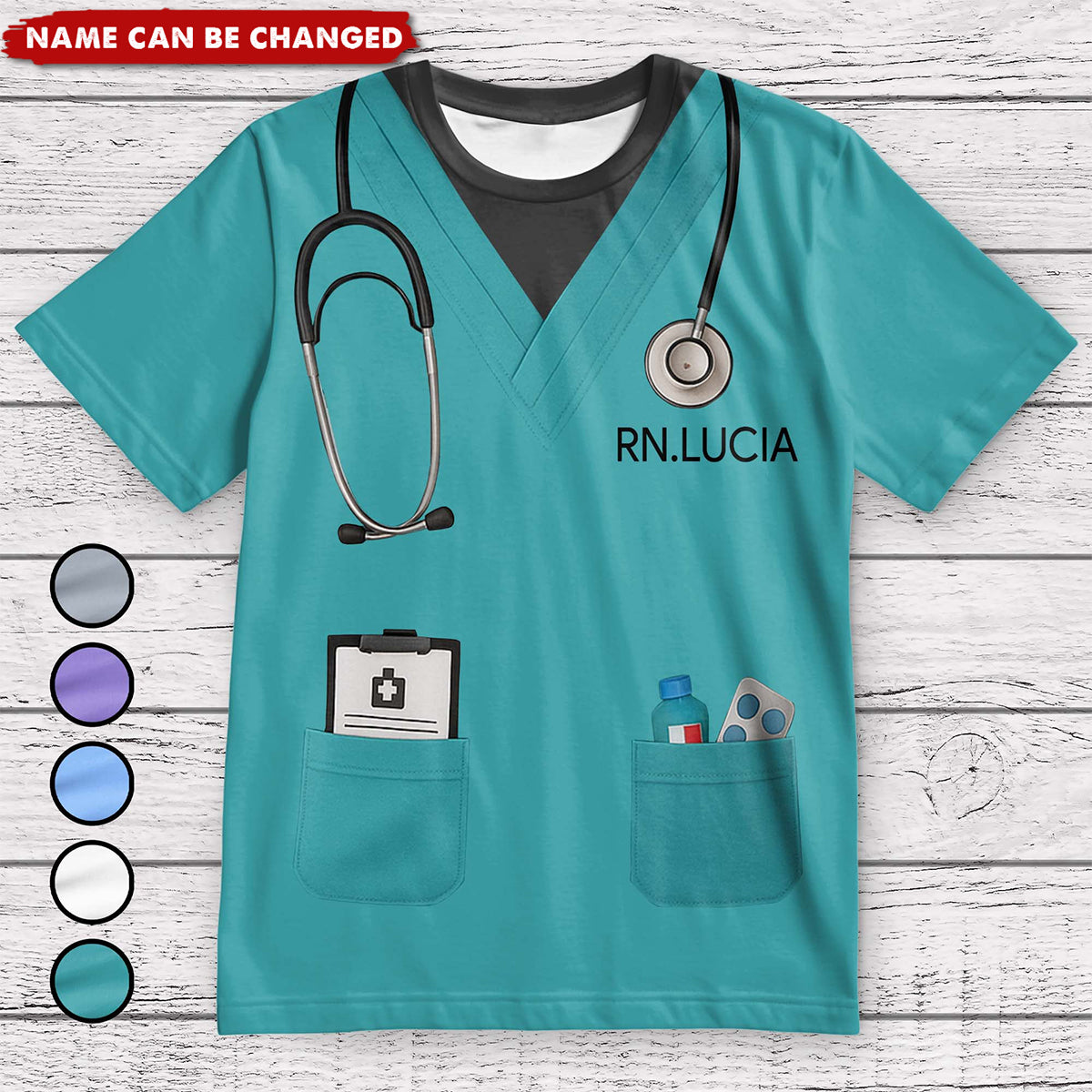 Customizable Nursing Themed T-Shirt With Stethoscope and Medical Badge, Gift For Nurses