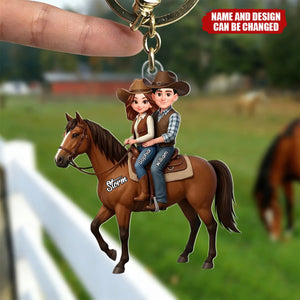 3D Effect Couple And Their Horse - Personalized Keychain