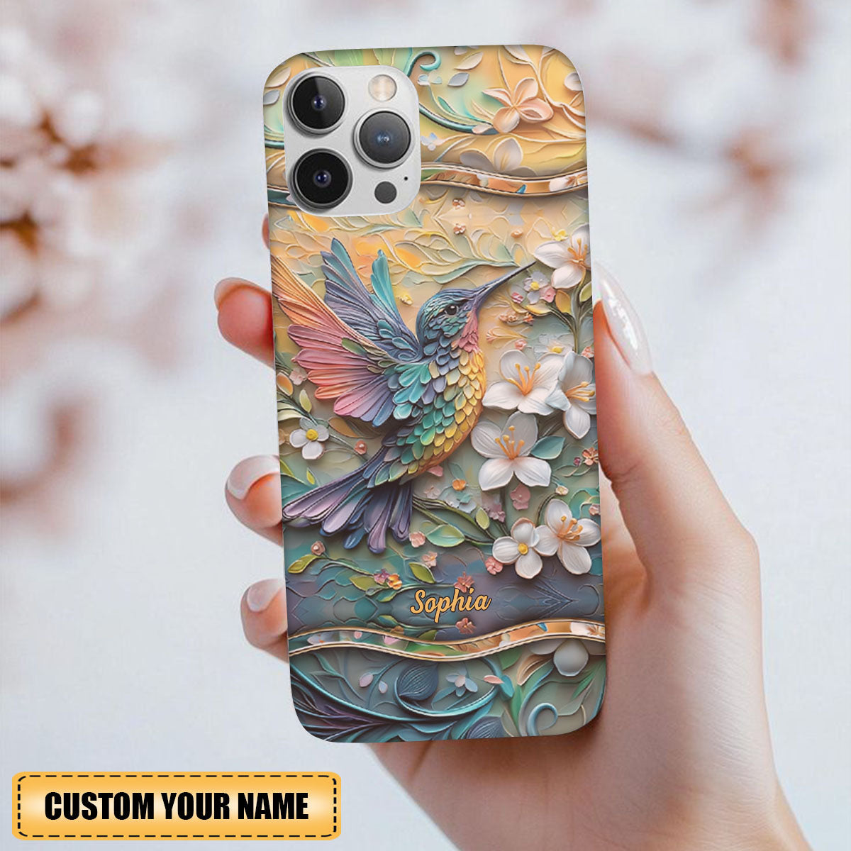 Radiant Hummingbird And Floral Harmony Personalized Name Phone Case