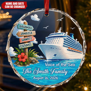 Custom Cruise Ship Circle Glass Ornament - Personalized Christmas Birthday Gifts For Mom, Dad, Brother, Sister - Making Waves Together