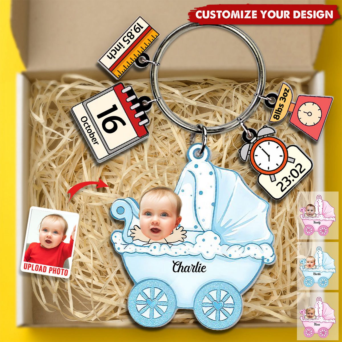 Baby In Stroller With Tag Personalized Acrylic Keychain