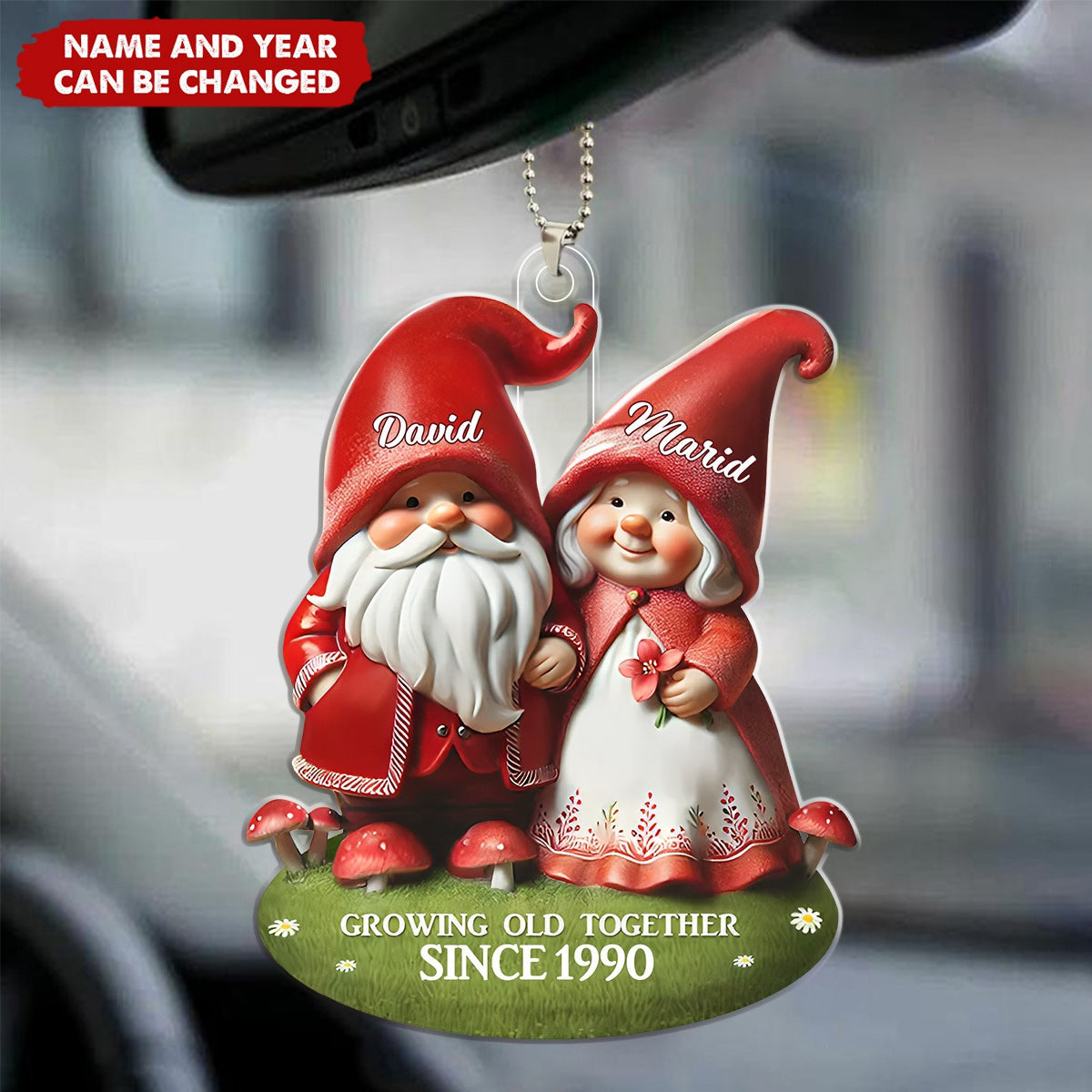 Personalized 3D Effect Dwarf Couple Together, Heartfelt Gift For Couple, For Him, For Her, Husband, Wife Transparent Acrylic Car Ornament