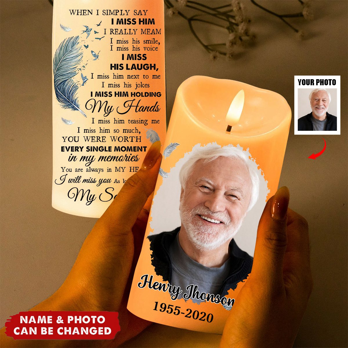 When I Simply Say I Miss Him Husband Souldmate Memorial Personalized LED Candle