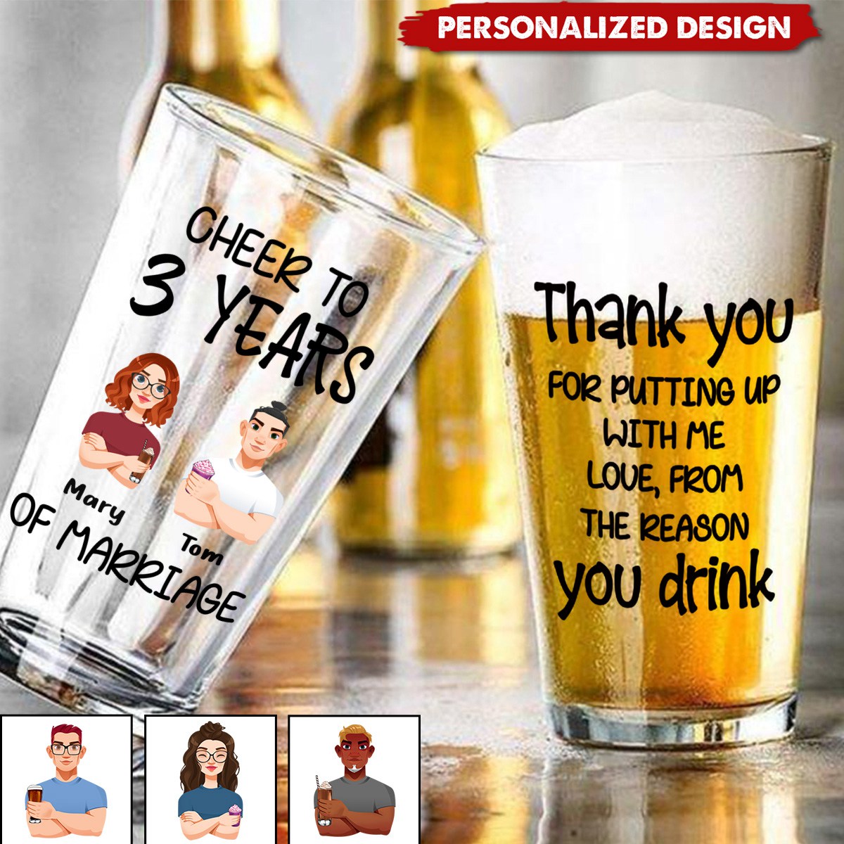 Cheer To 10 Years Of Marriage - Personalized Beer Glass