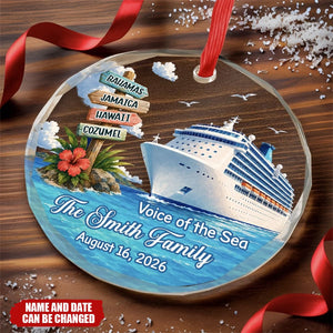 Custom Cruise Ship Circle Glass Ornament - Personalized Christmas Birthday Gifts For Mom, Dad, Brother, Sister - Making Waves Together