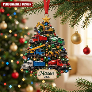 Personalized Truck Christmas Ornament, Custom Name Construction Vehicle Kids Gift